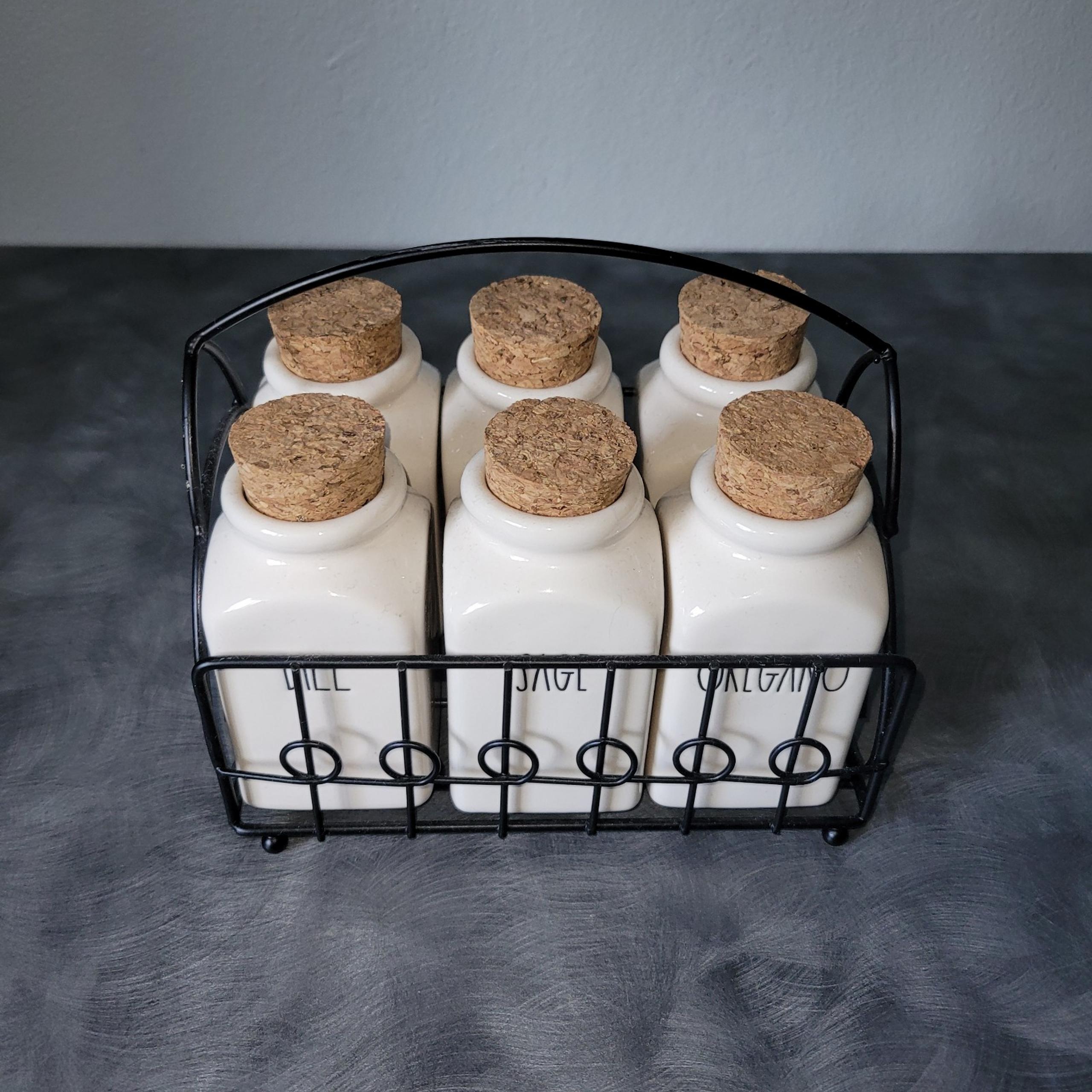 Spice Rack Herb Jars Caddy Oregano Sage Dill Rosemary Thyme Parsley - Rae Dunn