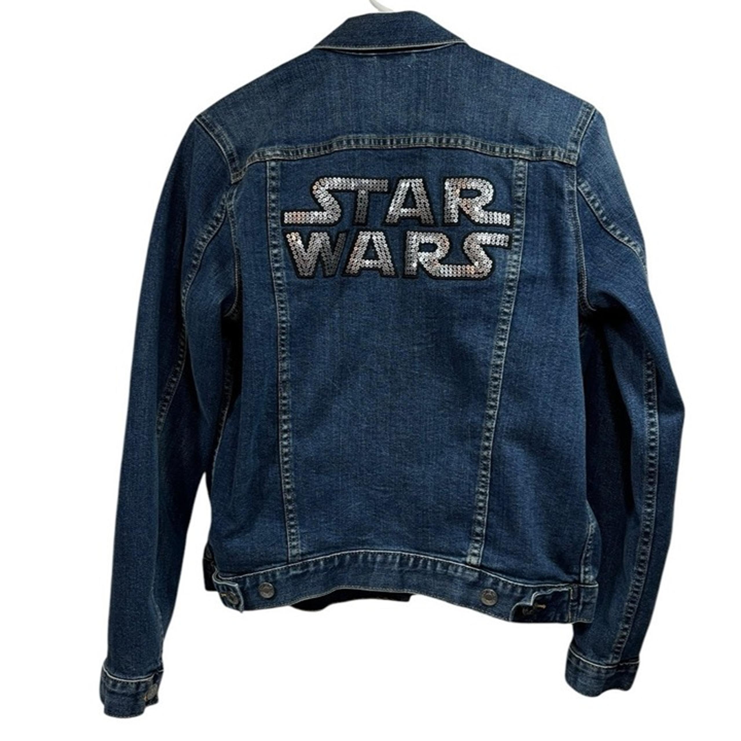 GAP x Star Wars Spellout Denim Jacket Bling Womens M Jean Stretch Sequins