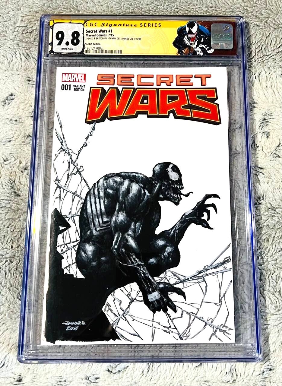SECRET WARS #1 VENOM OA SKETCH 1/1 SIGNED JOHNNY DESJARDINS CGC SS 9.8 SPIDERMAN
