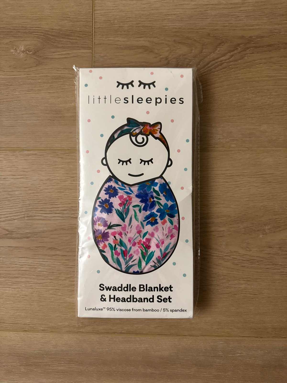 NIB Little Sleepies Sweet Pea Floral Swaddle and headband set