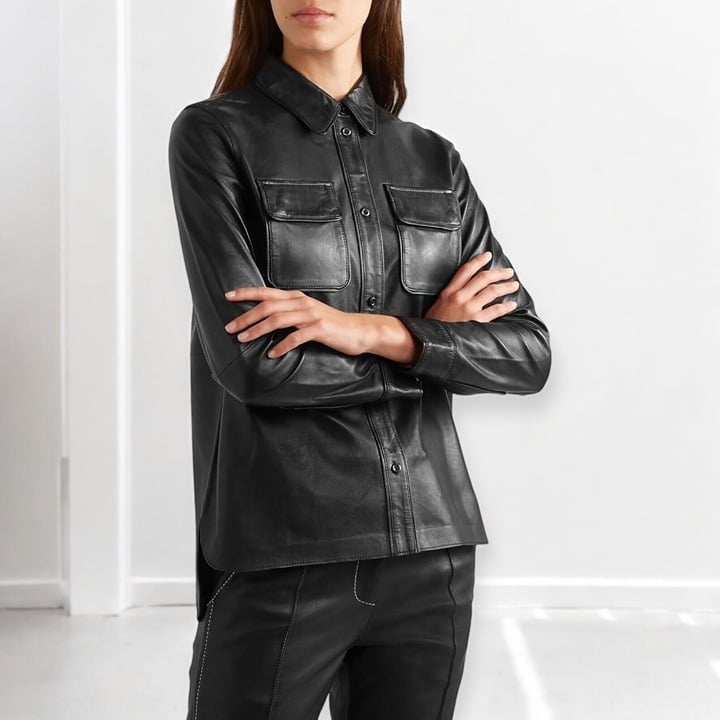 Stand Studio Lamb Leather Shirt Black Juliana Jacket Size 32 US 0 2 Small NWT