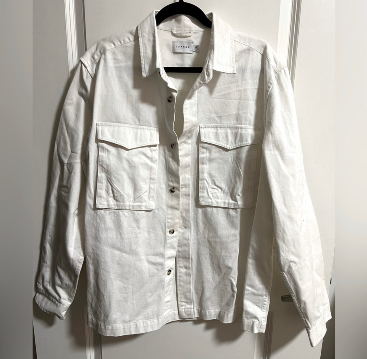 Men’s off white TopMAN utility denim shacket jacket