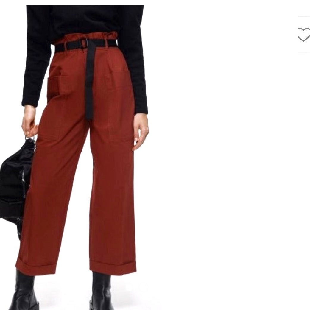 ZARA Belted Wide Leg Pants in Rust XS Rust red pants featuring a detachable bel