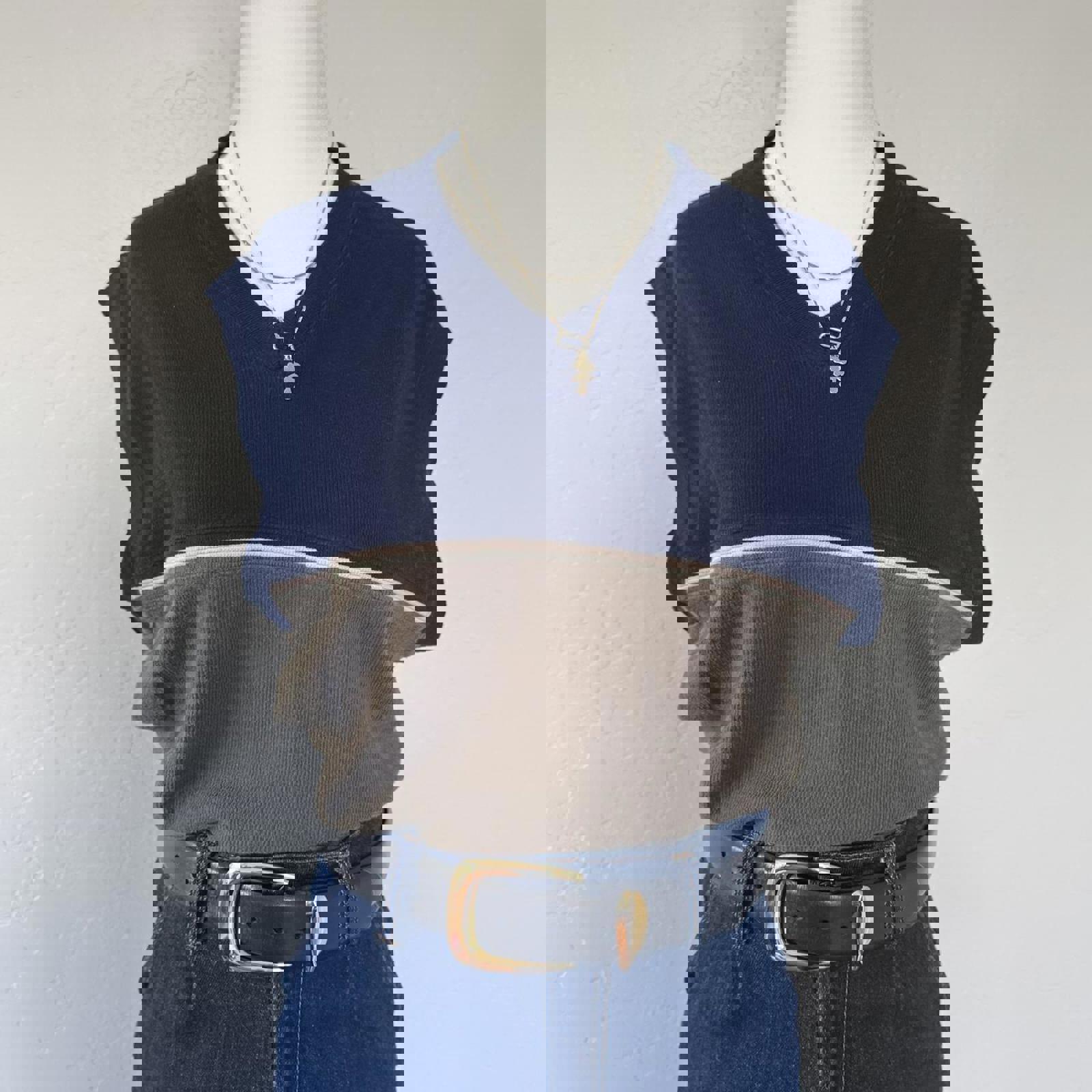 Vintage blue and olive green faded glory sweater vest