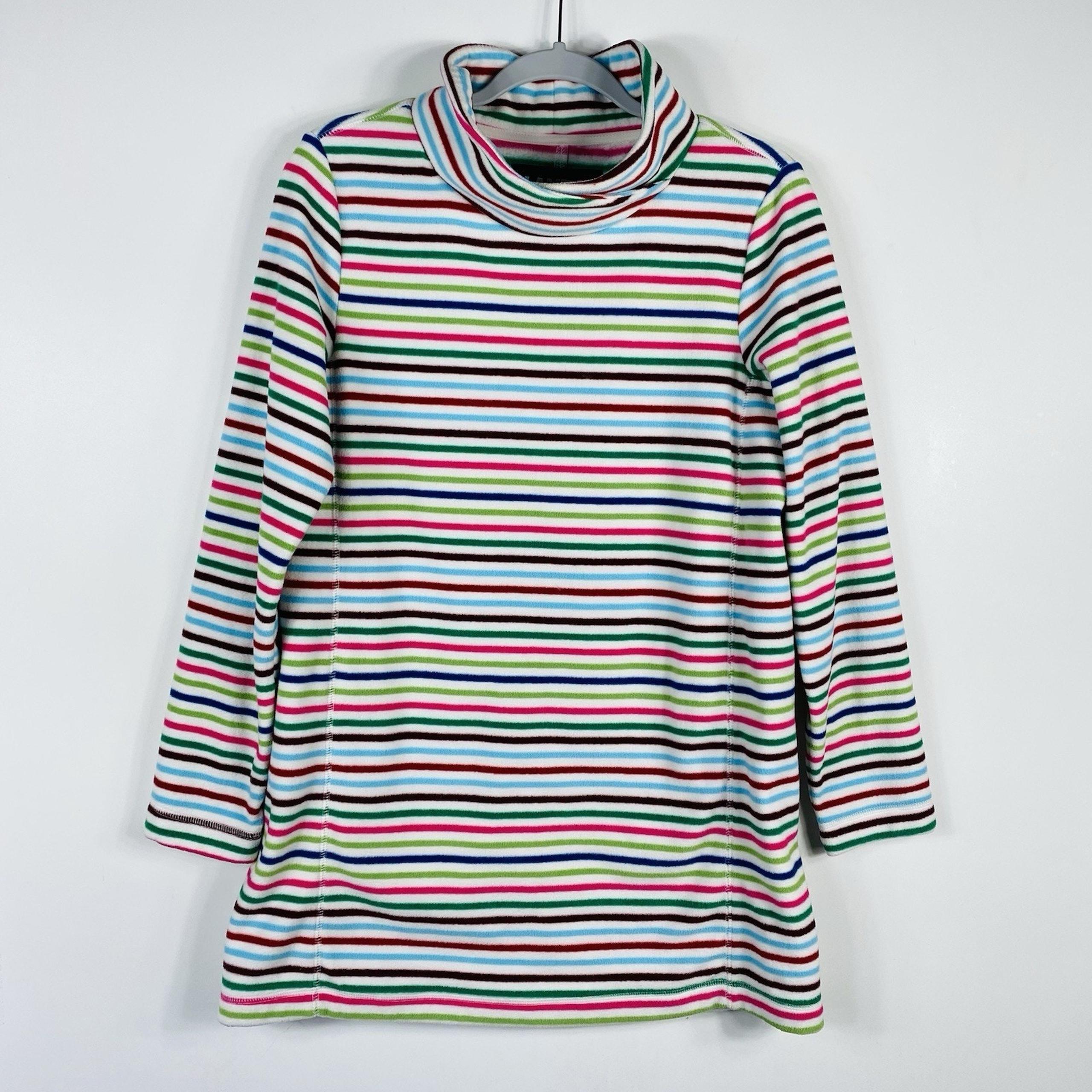 Lands End Size Small 6 8 Colorful Striped Mock Neck Fleece Pullover