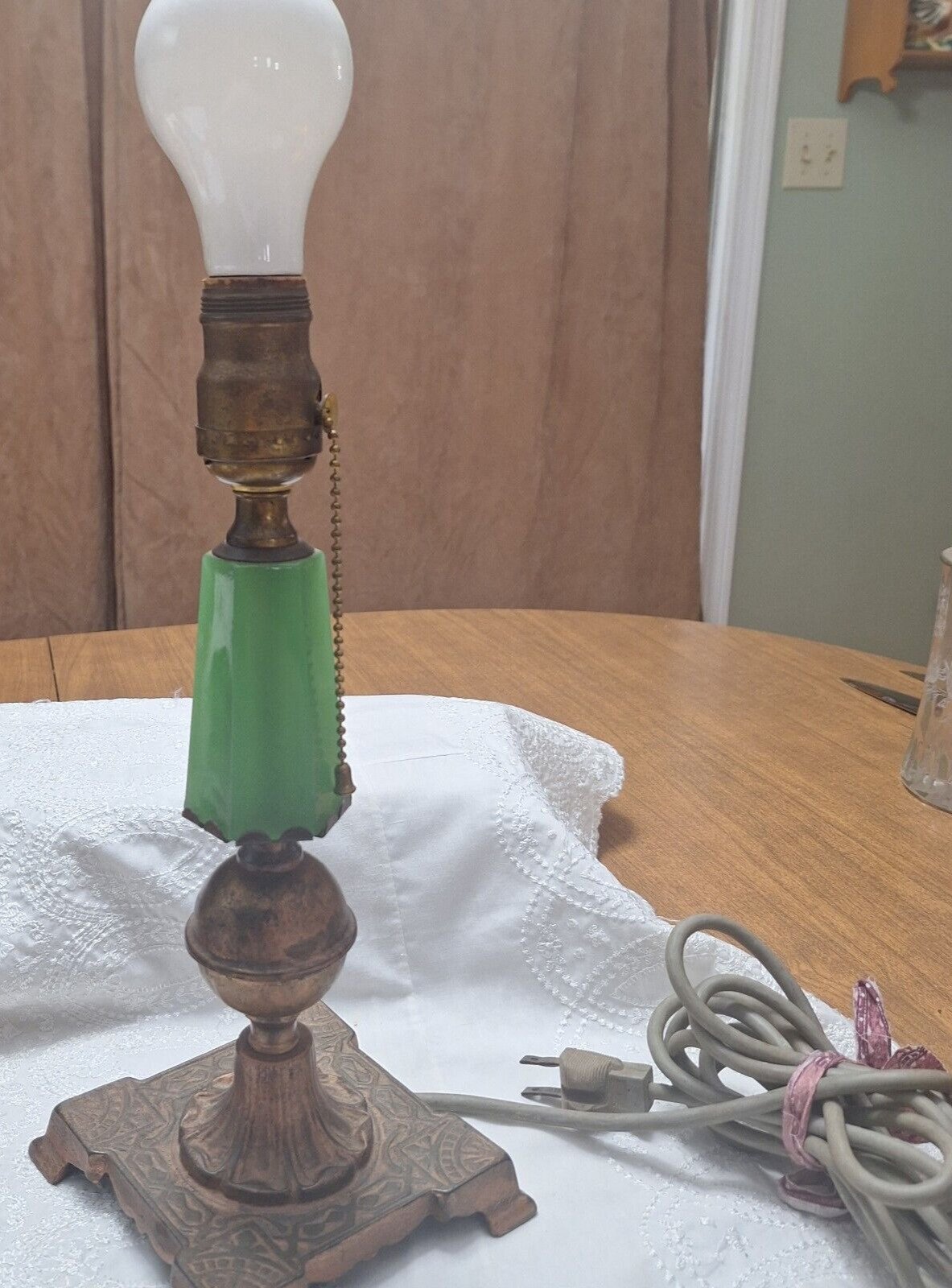 Vintage Jadeite Table Lamp Metal Base 12 tall