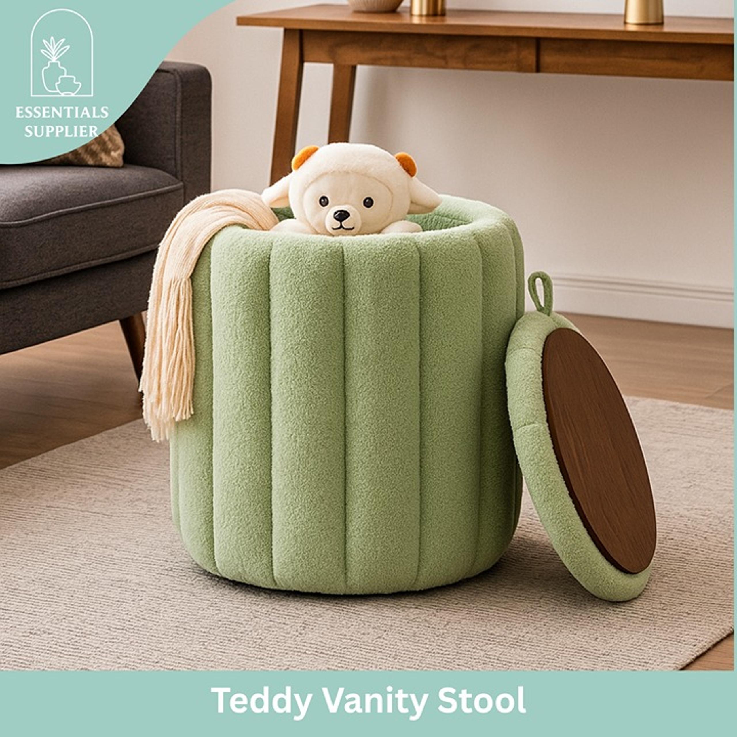 Teddy Velvet Ottoman with Storage, Round Padded Foot Stool for Makeup Room