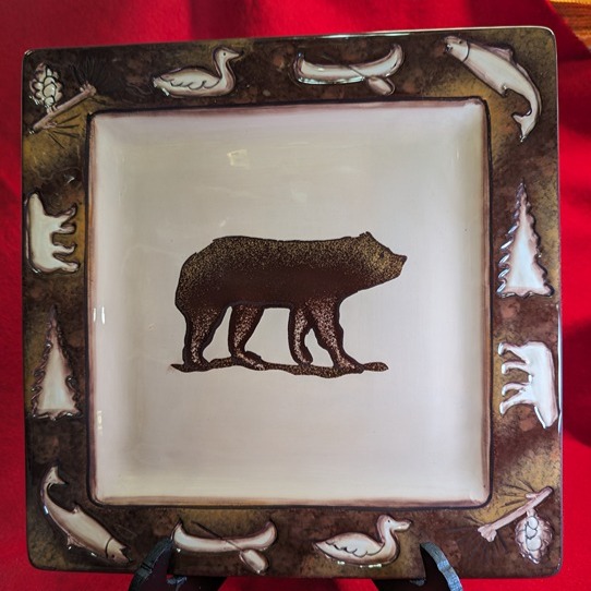 Clay Art Rustic Lodge 10.5-inch Square Serving/Dinner Plate, Collectible