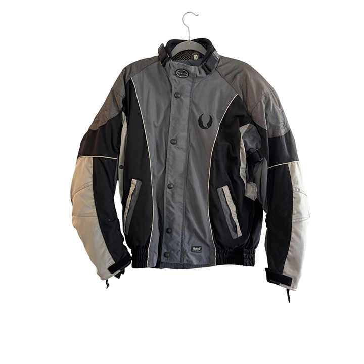 Belstaff Mens XL Black & Gray Motorcycle Jacket Hytrel Polyester Elastomer Quilt