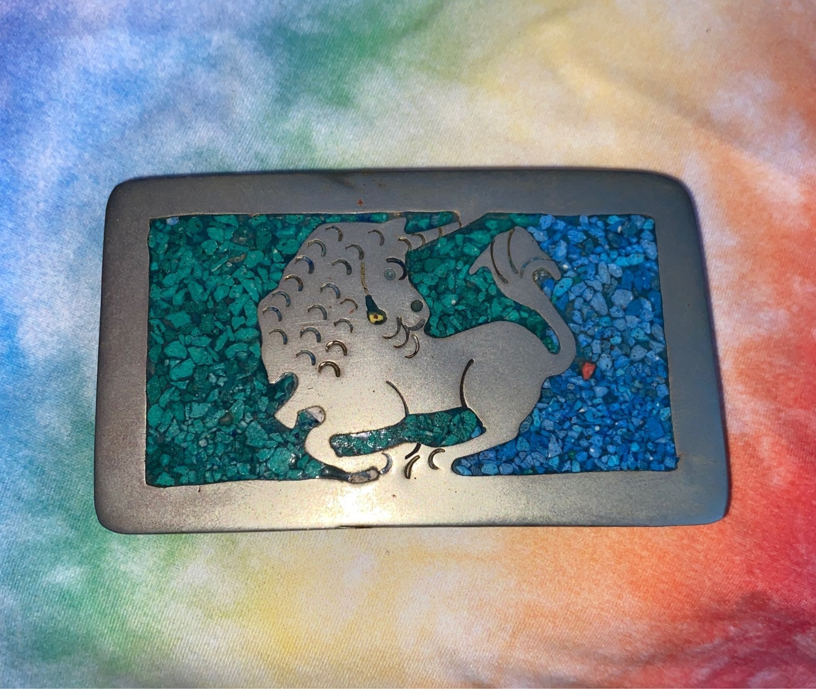 Hand Crafted Turquoise Alpaca Unicorn belt buckle made in Mexico (alpaca silver)