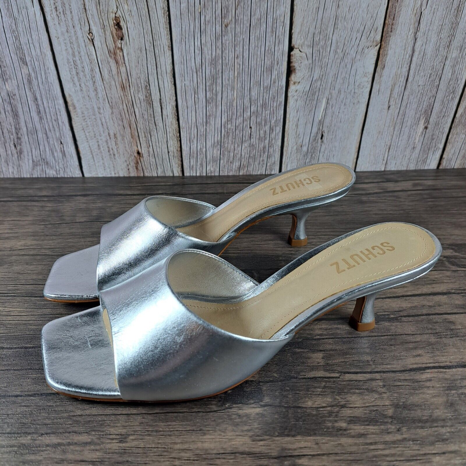 Schutz Metallic Leather Dethalia Women's Sz 8.5 B Sandals (NWOB)