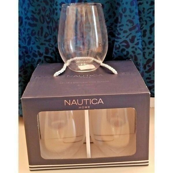 Nautica Home Set Of Four (4) Stemless Glass Wine Glasses 20 OZ New in Box