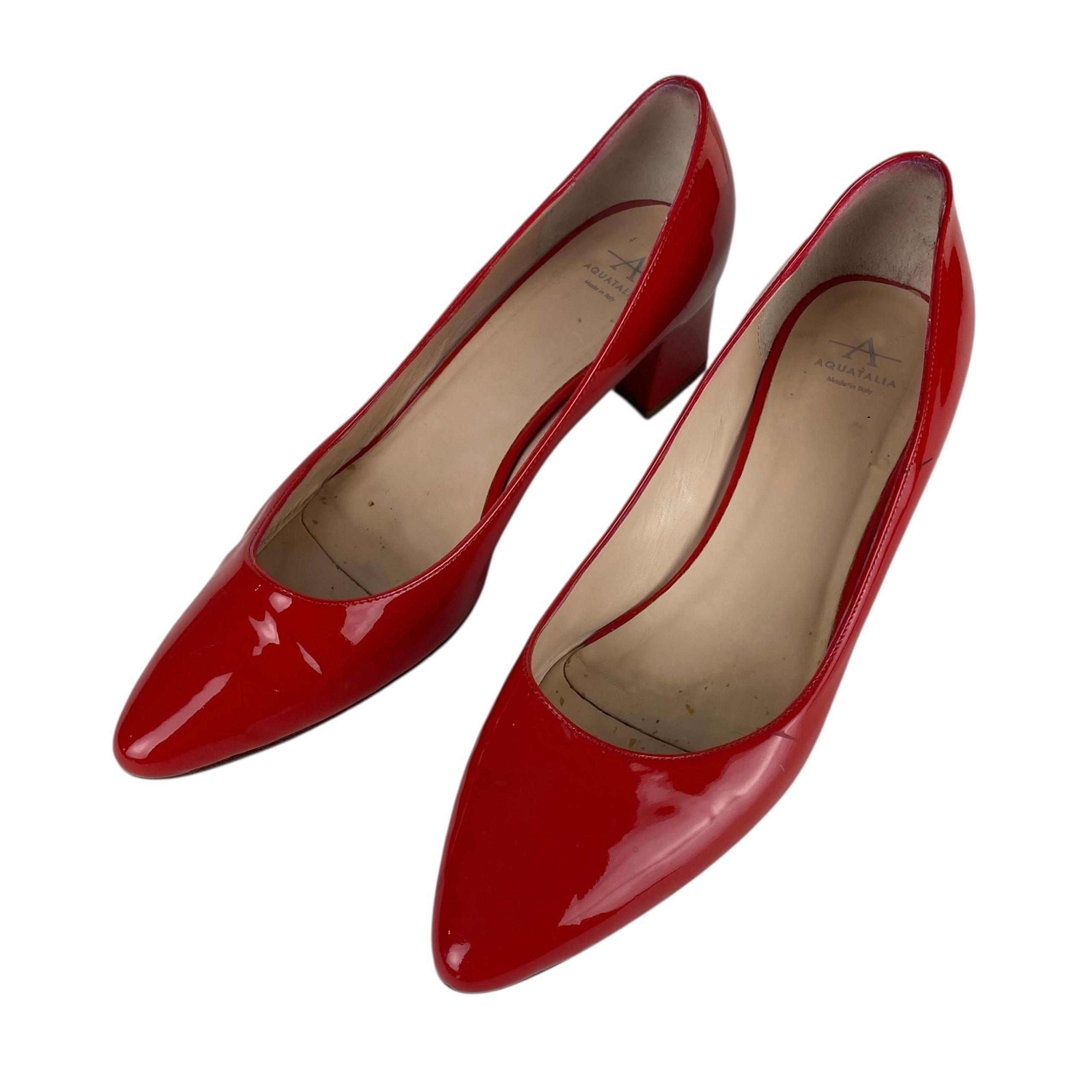 Aquatalia Italian Red Patent Leather Heels Slip On Pumps Size 8.5 Made in Italy
