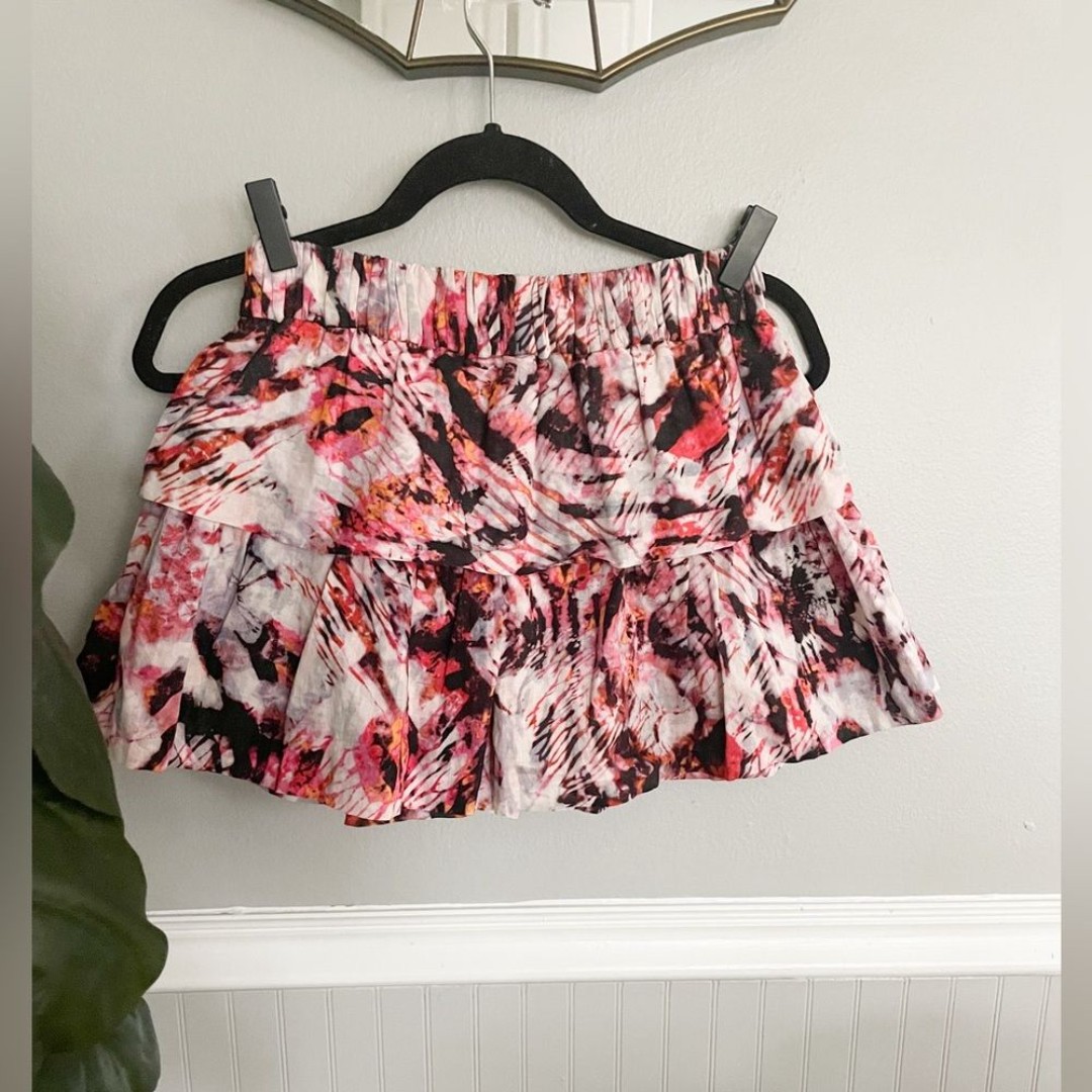IRO Women's Mini Tiered Skirt Skort Shorts Multi Color Abstract Print Small