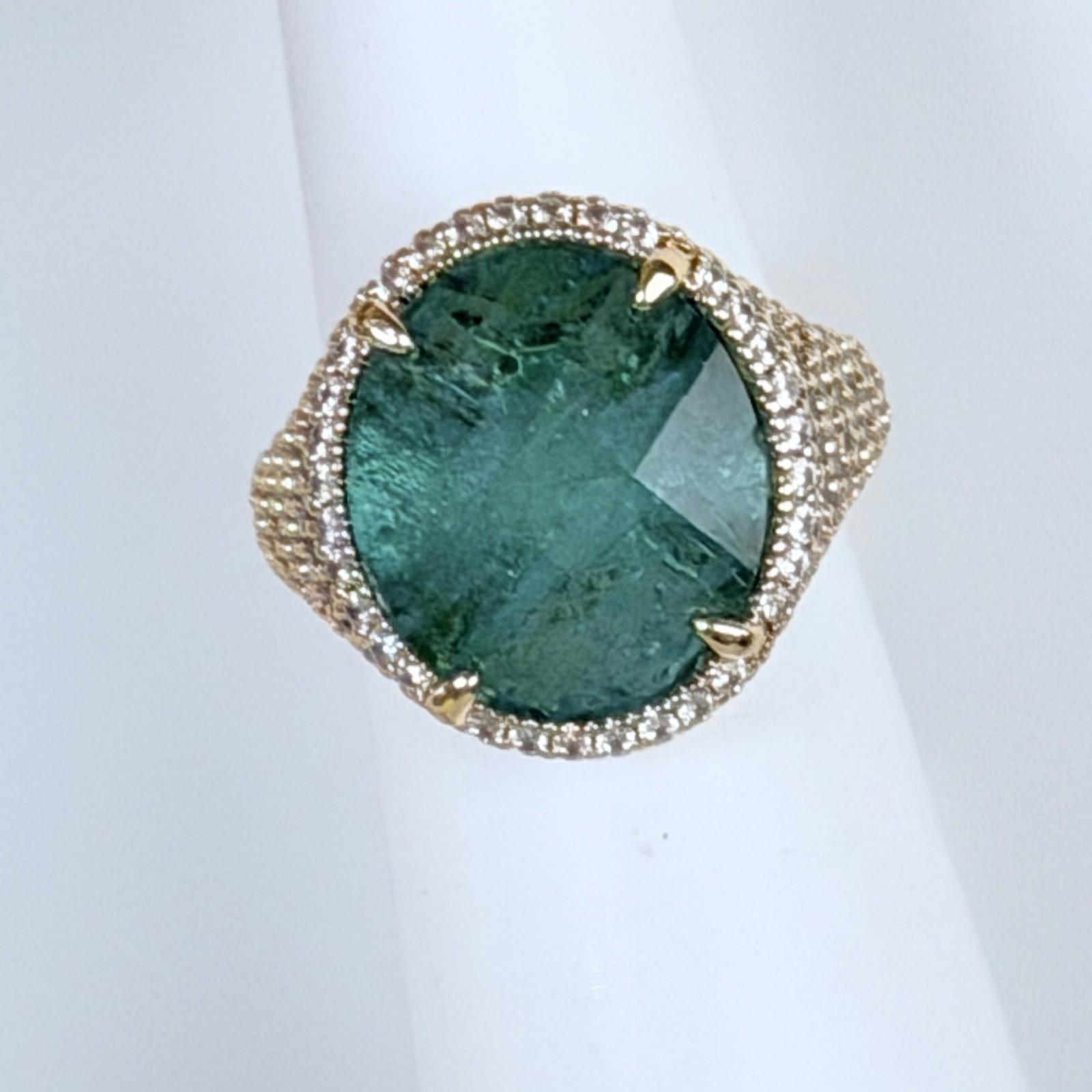 Bomb Party May Ring Sz 6 "A Wish In The Garden" LC Emerald + Quartz on Rose Gold