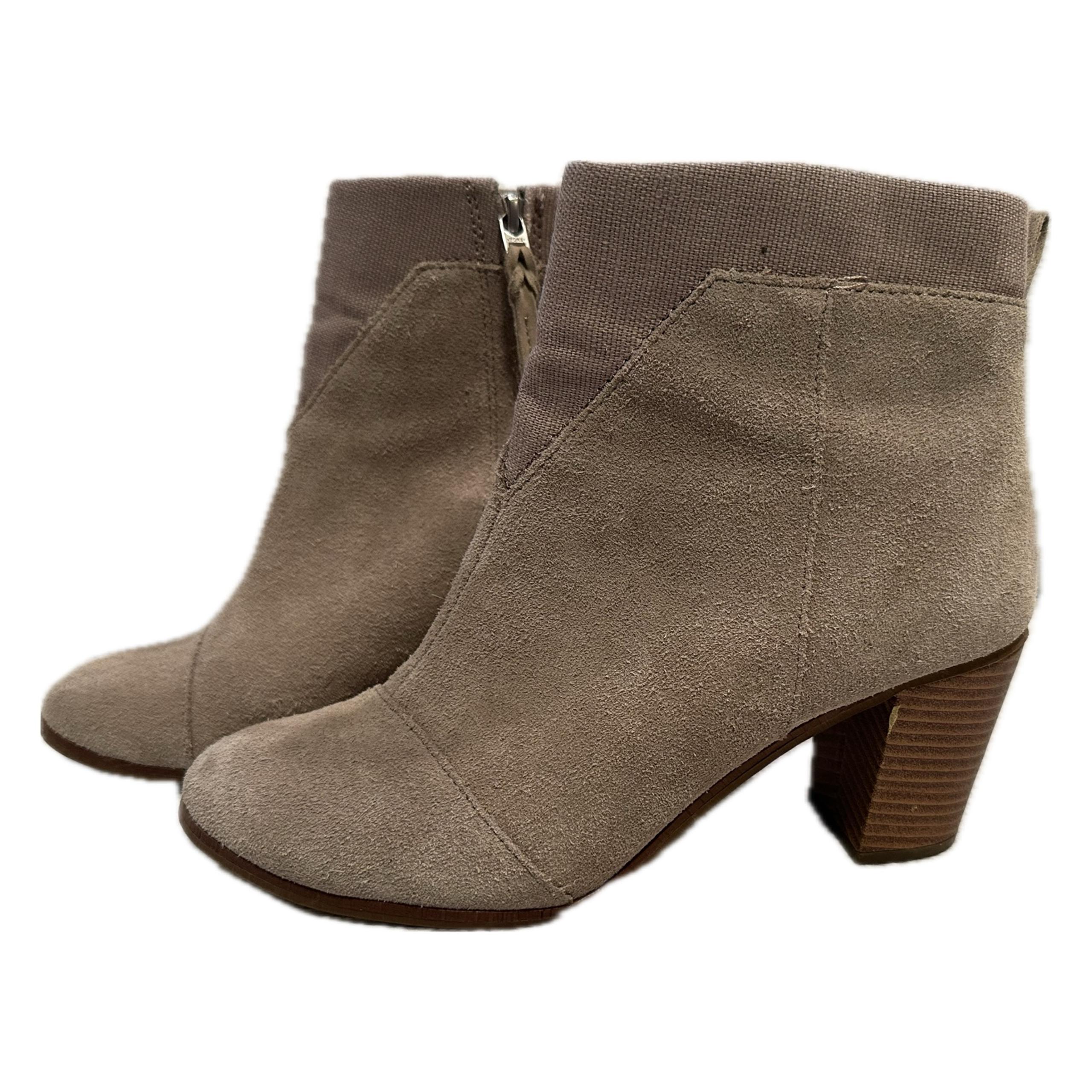 TOMS Lunata Suede Taupe Block Heel Booties Size 9.5 Women