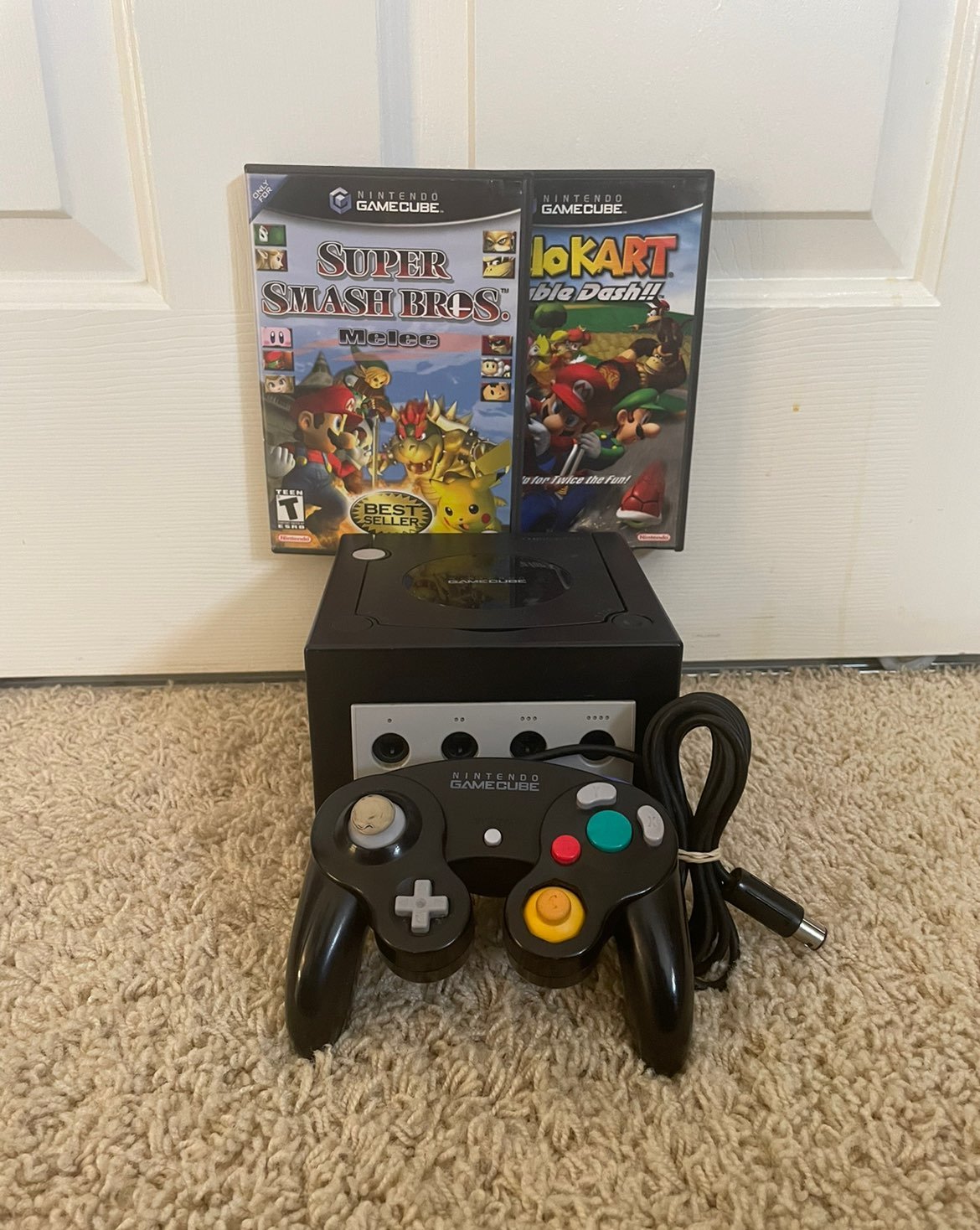 Black Nintendo Gamecube W/ Mario Kart & Smash Bros
