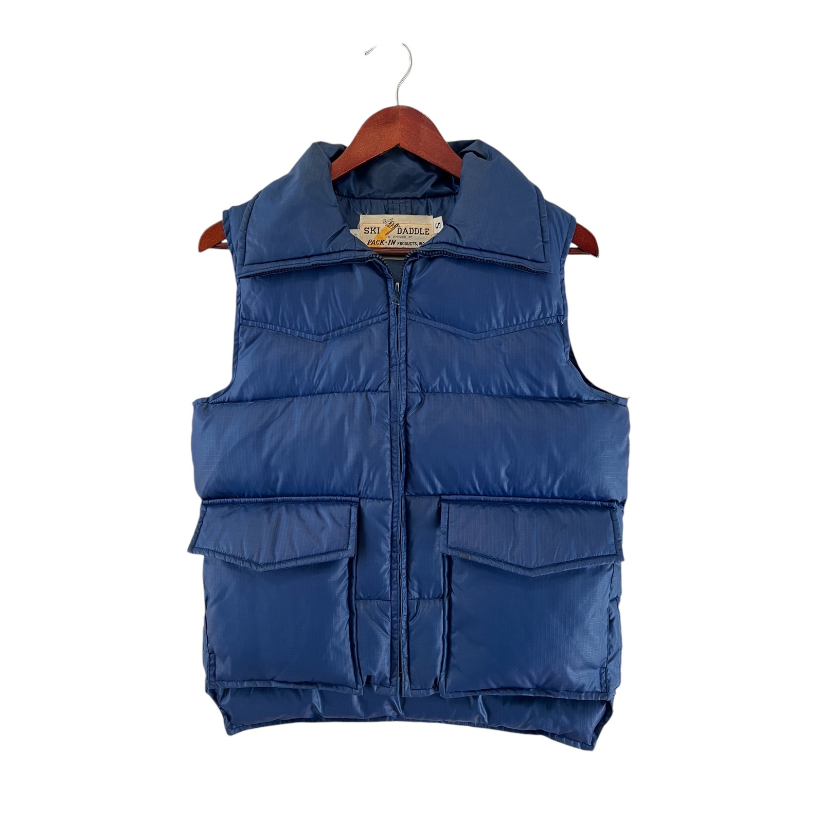 Vintage 70s Ski Daddle Quilted Down Puffer Vest Blue S