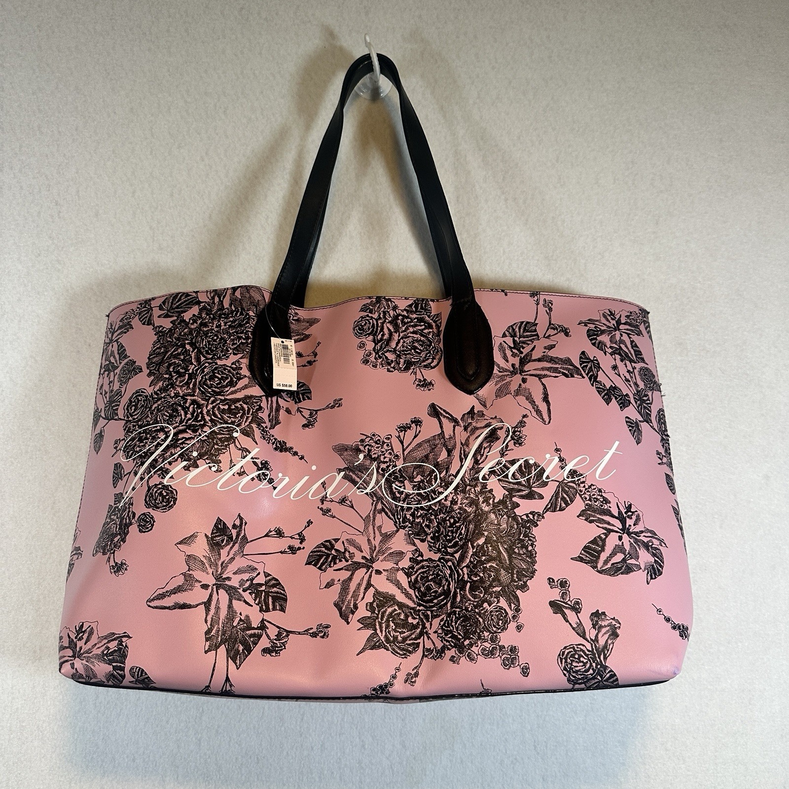 Victoria Secret Pink and Black Floral Tote Bag Large NWT