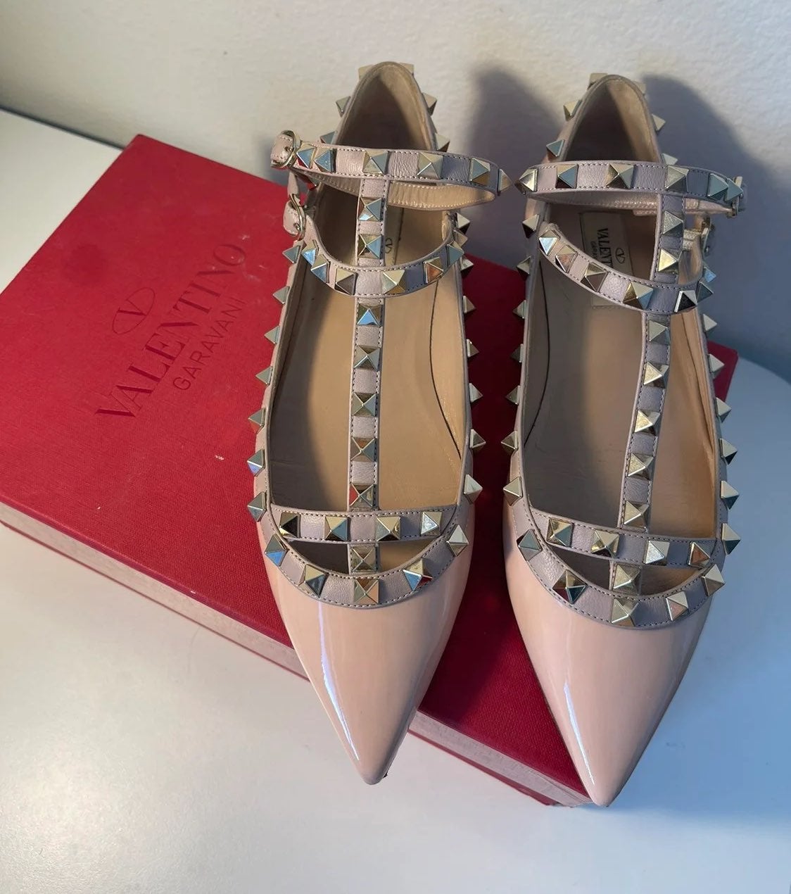 Valentino pink rockstud leather ballet f