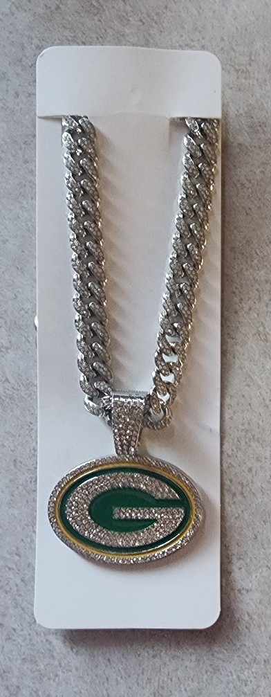 Green Bay Packers Football Cuban Chain Necklace 20 gold also available