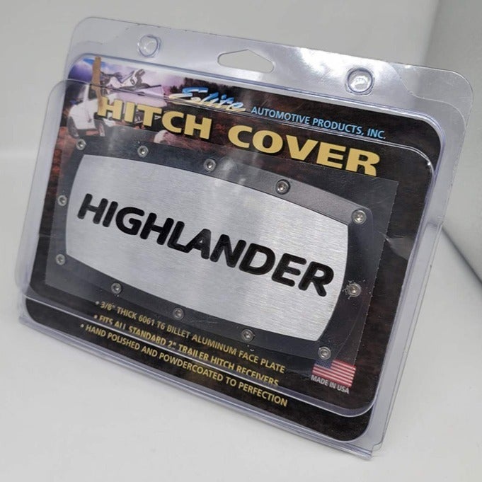 New HIGHLANDER Black Hitch Cover Plug Cap 2 Trailer Receiver Engraved Billet