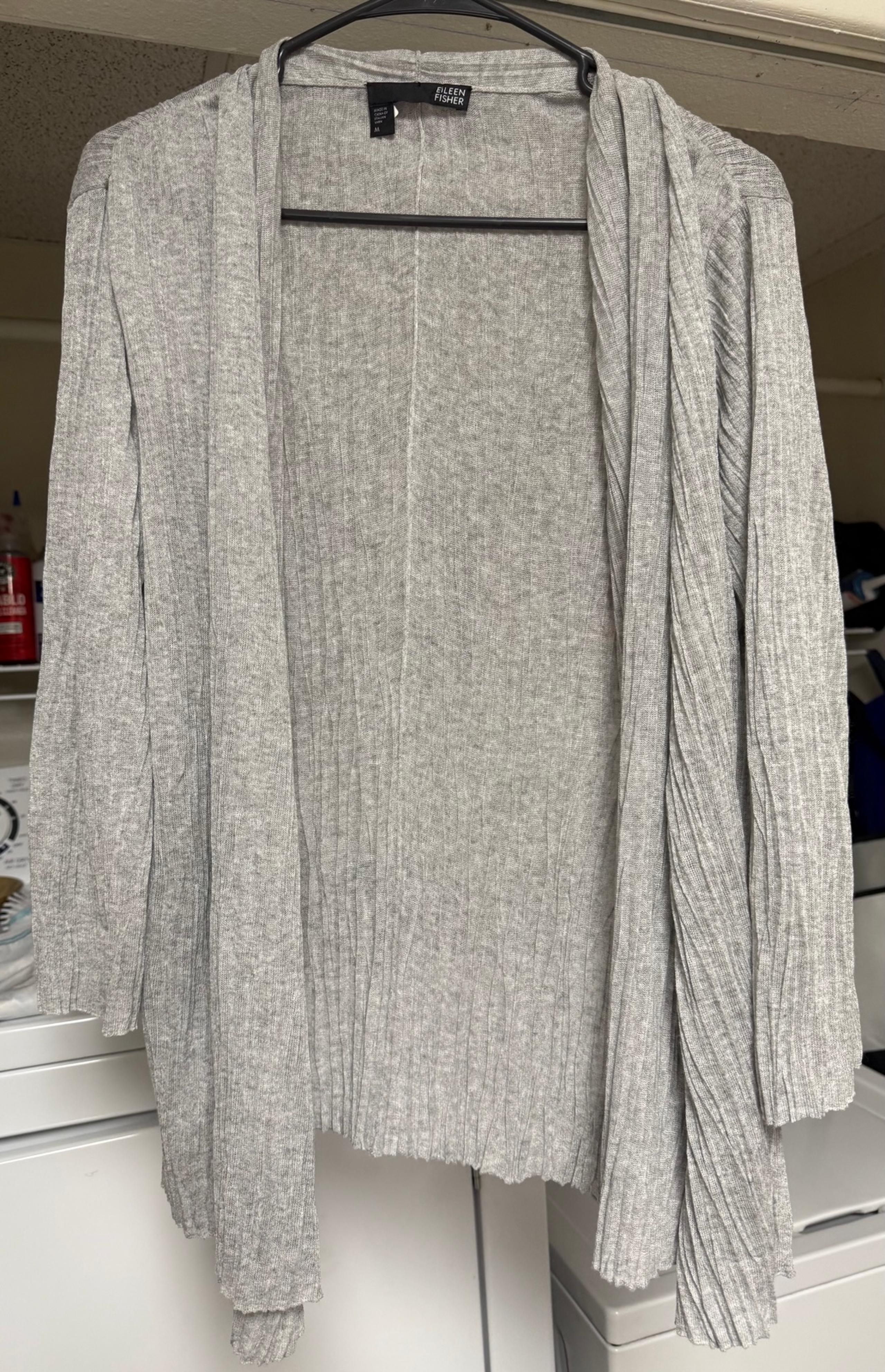 Eileen Fisher Long Sleeves Open Front Cardigan Lightweight Gray Women Medium