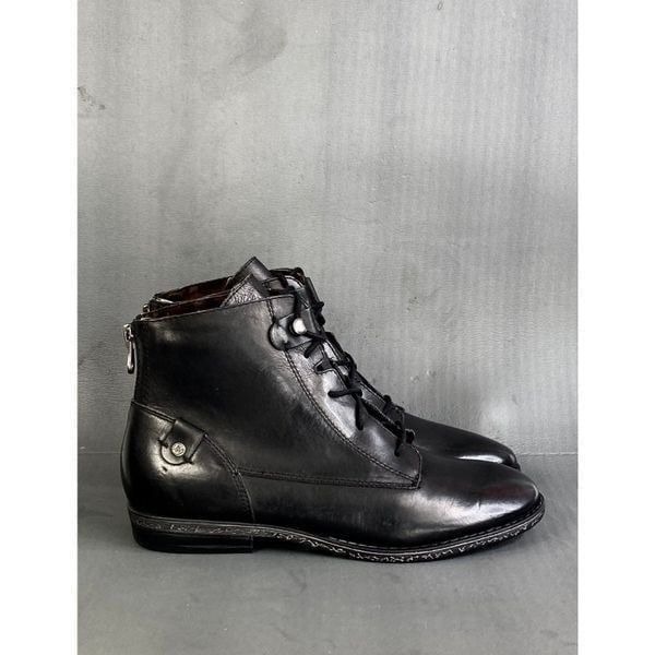 Taos black leather ankle combat boots arch support womens size 9.5