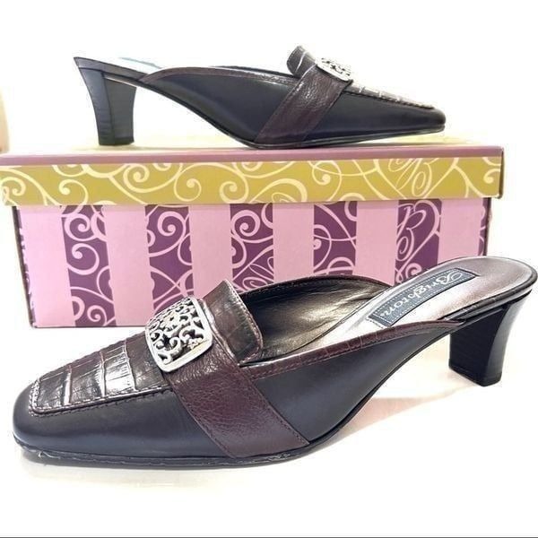 BRIGHTON 6.5 New w Tags !! STEPH Chocolate Brown Leather Crocodile Slip On Mule