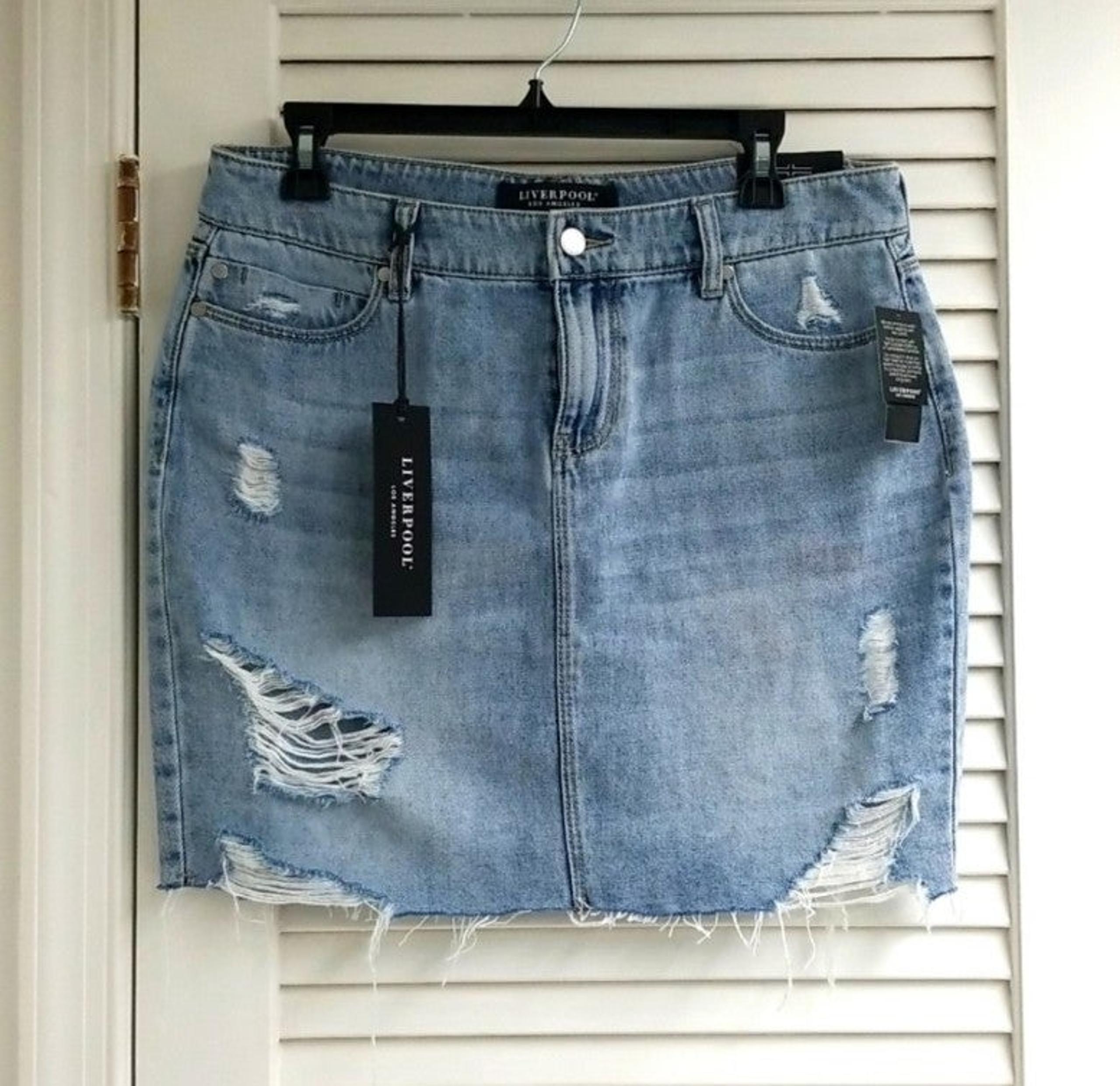 LIVERPOOL Distressed Denim Fray Edge Skirt