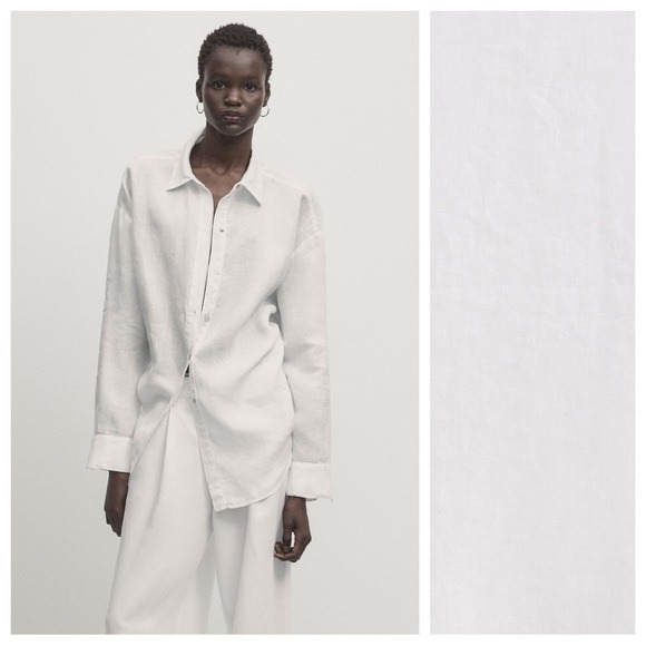 NWT. Massimo Dutti White Plain 100% Linen Shirt. Size M.