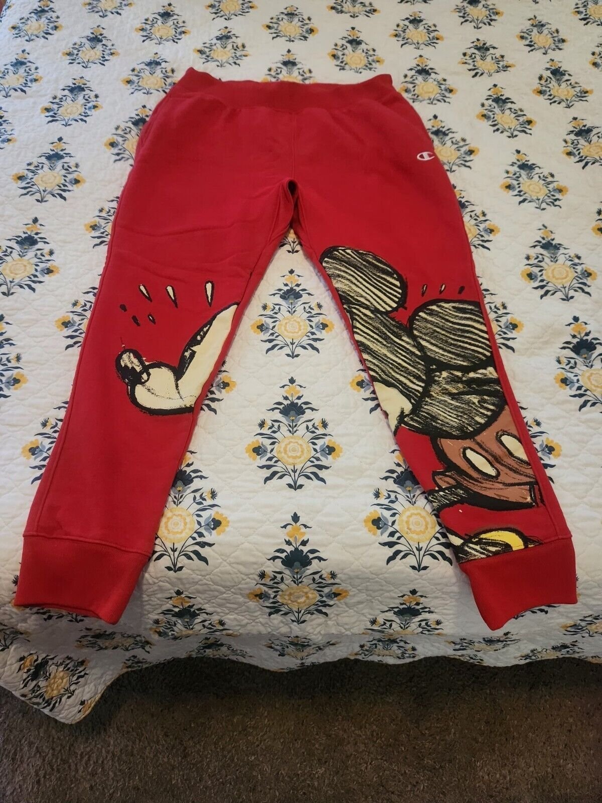 Champion x Disney size XL Mickey Mouse Reverse Weave Fleece Joggers Red.