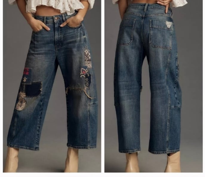 Pilcro Patchwork Heritage Curve Barrel Jeans Size 31