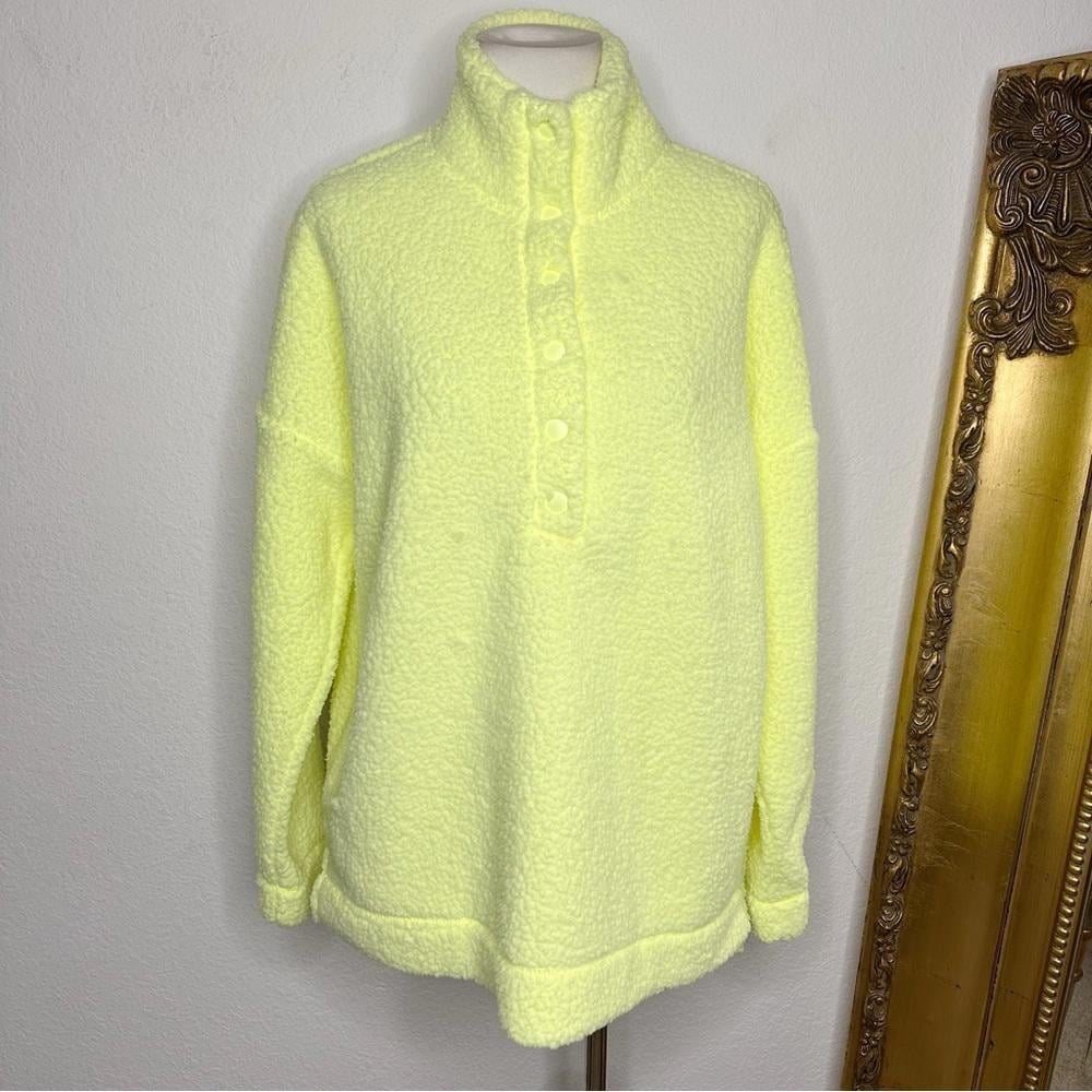 NWT Aerie Fluorescent Highlighter Yellow Teddy Bear Pullover Size Large 54.95