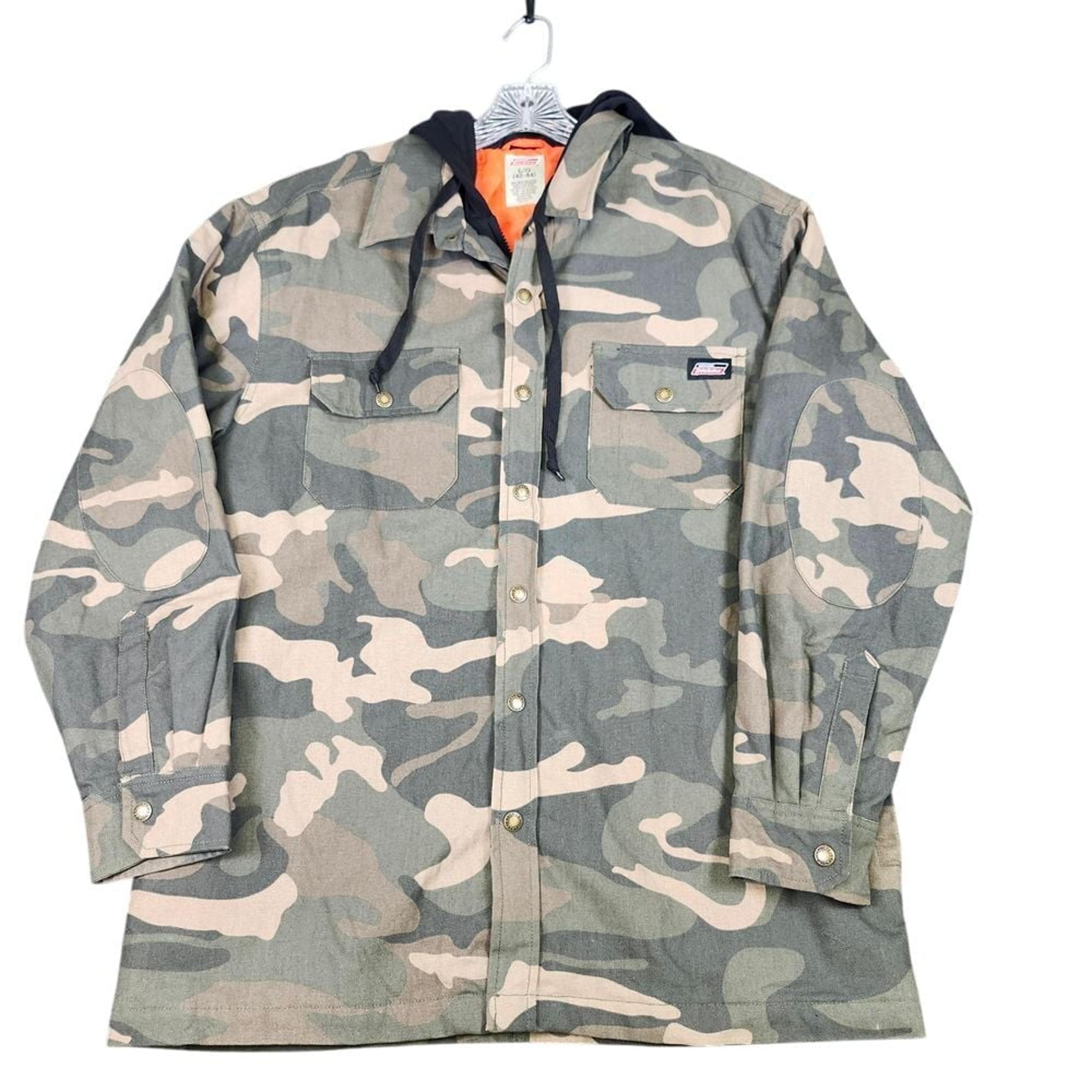 Premium Camo Hooded Work Shirt Jacket Military Style Outdoor Gear - Dickies