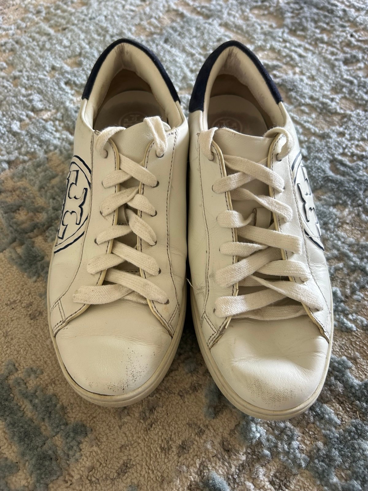 Tory Burch T-Logo White Leather Trim Suede Sneaker 60847 Women's Size 7
