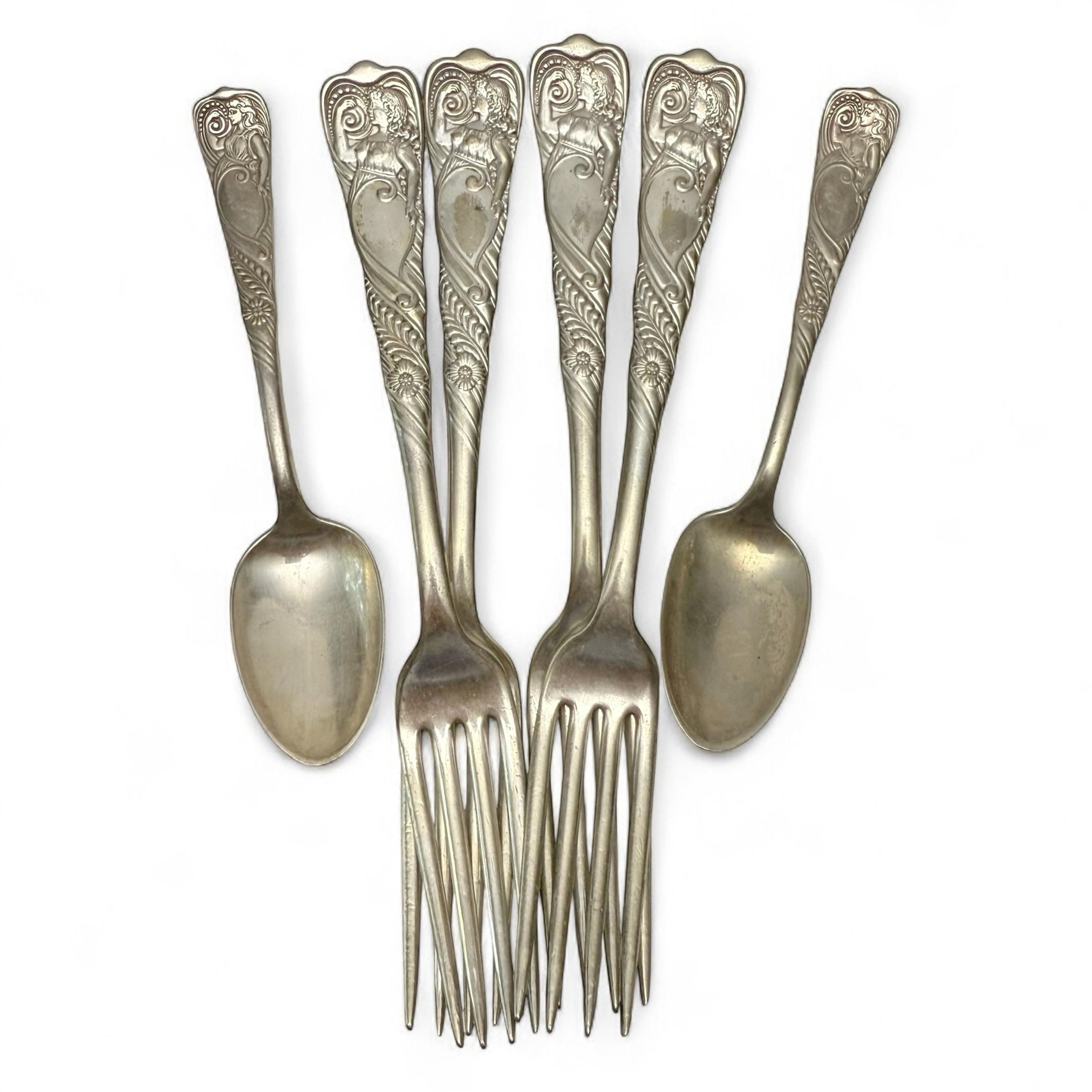 Vintage Rogers Smith Co Siren Female Figure Silver Plate Lot of Forks & Spoons