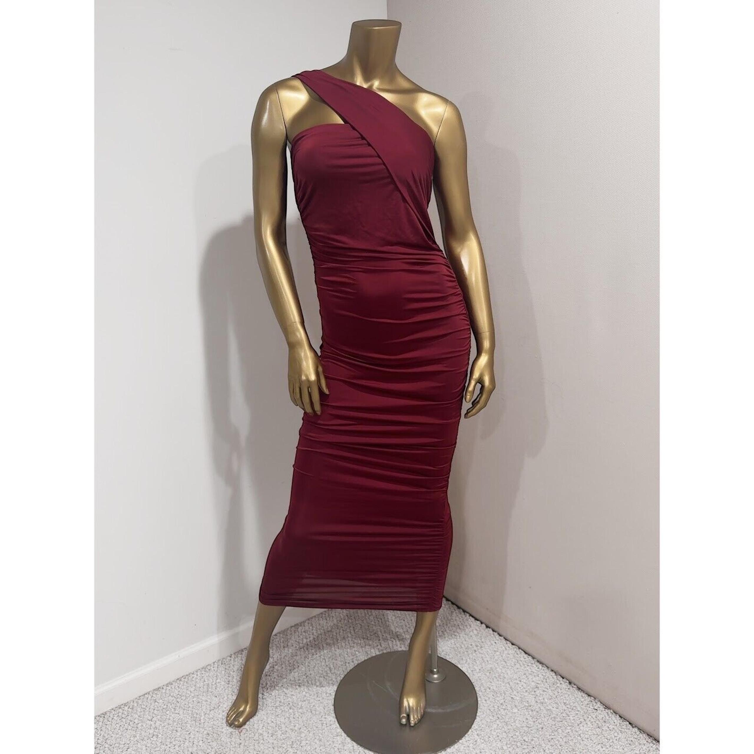 Fashion Nova Women's Burgundy Tessa Ruched Midi Dress Size M