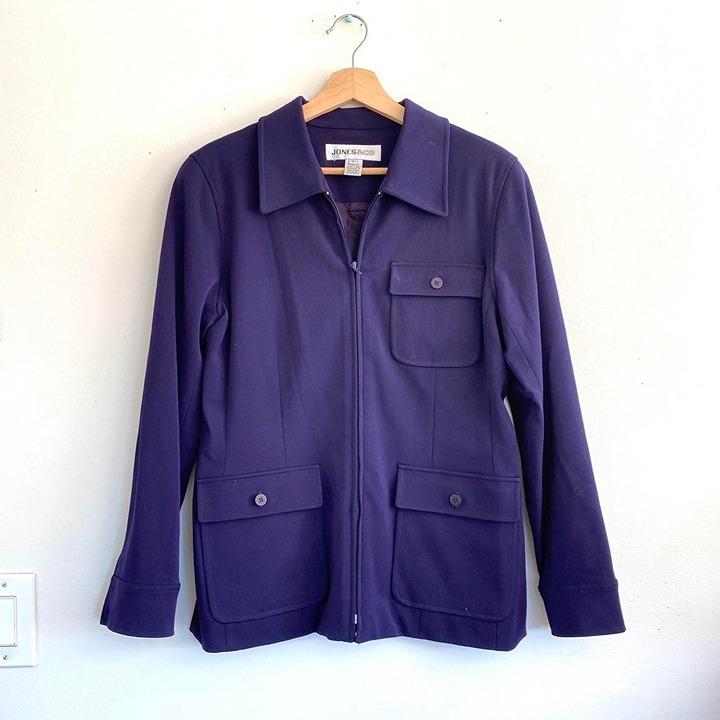 JONES & CO. PURPLE STRUCTURED JACKET SHACKET ZIP UP WOMENS SIZE 6