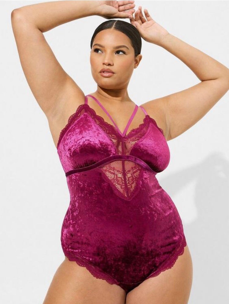 Velour Lace Triangle Bodysuit Size 2XL
