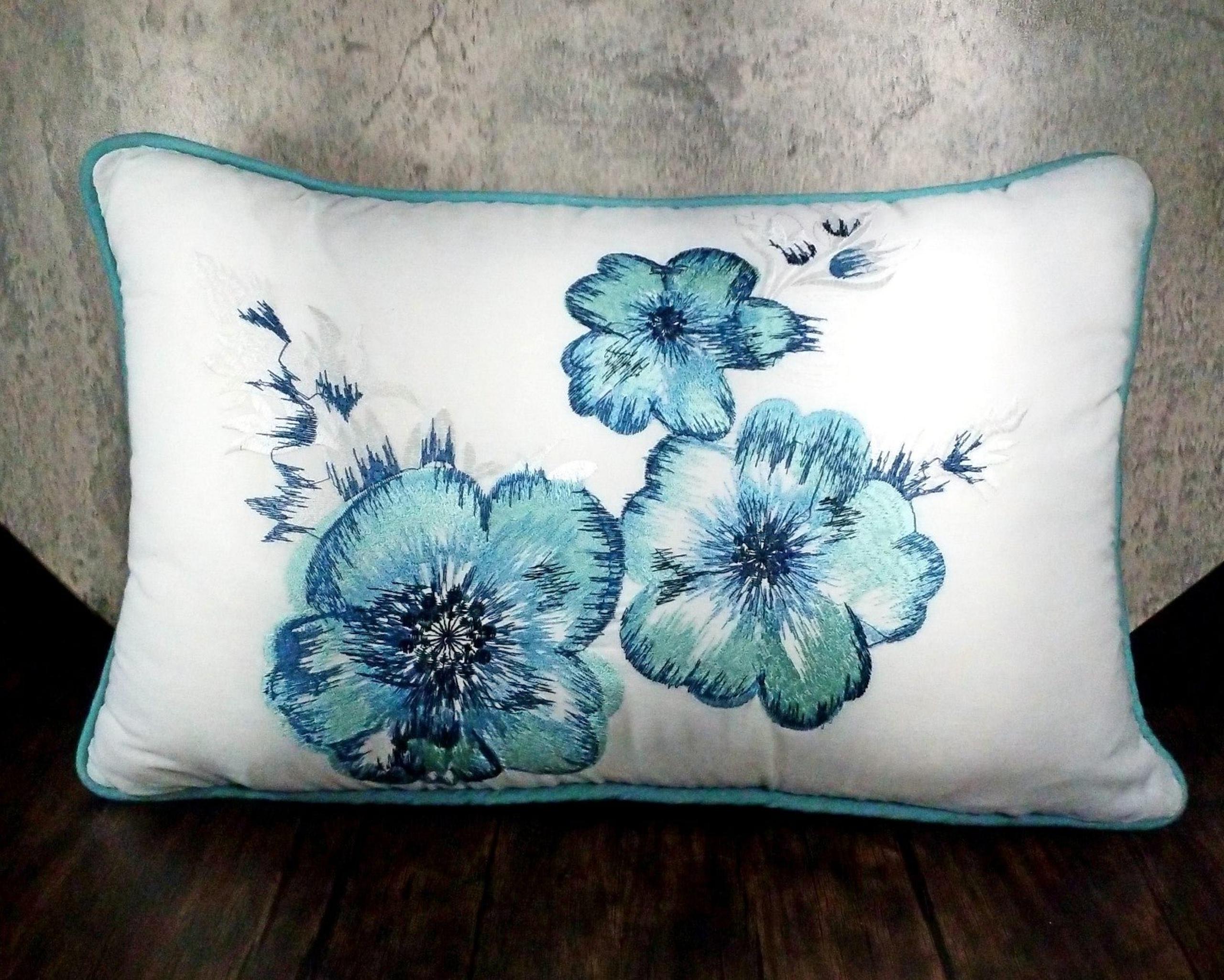 Embroidered Floral Accent Pillow