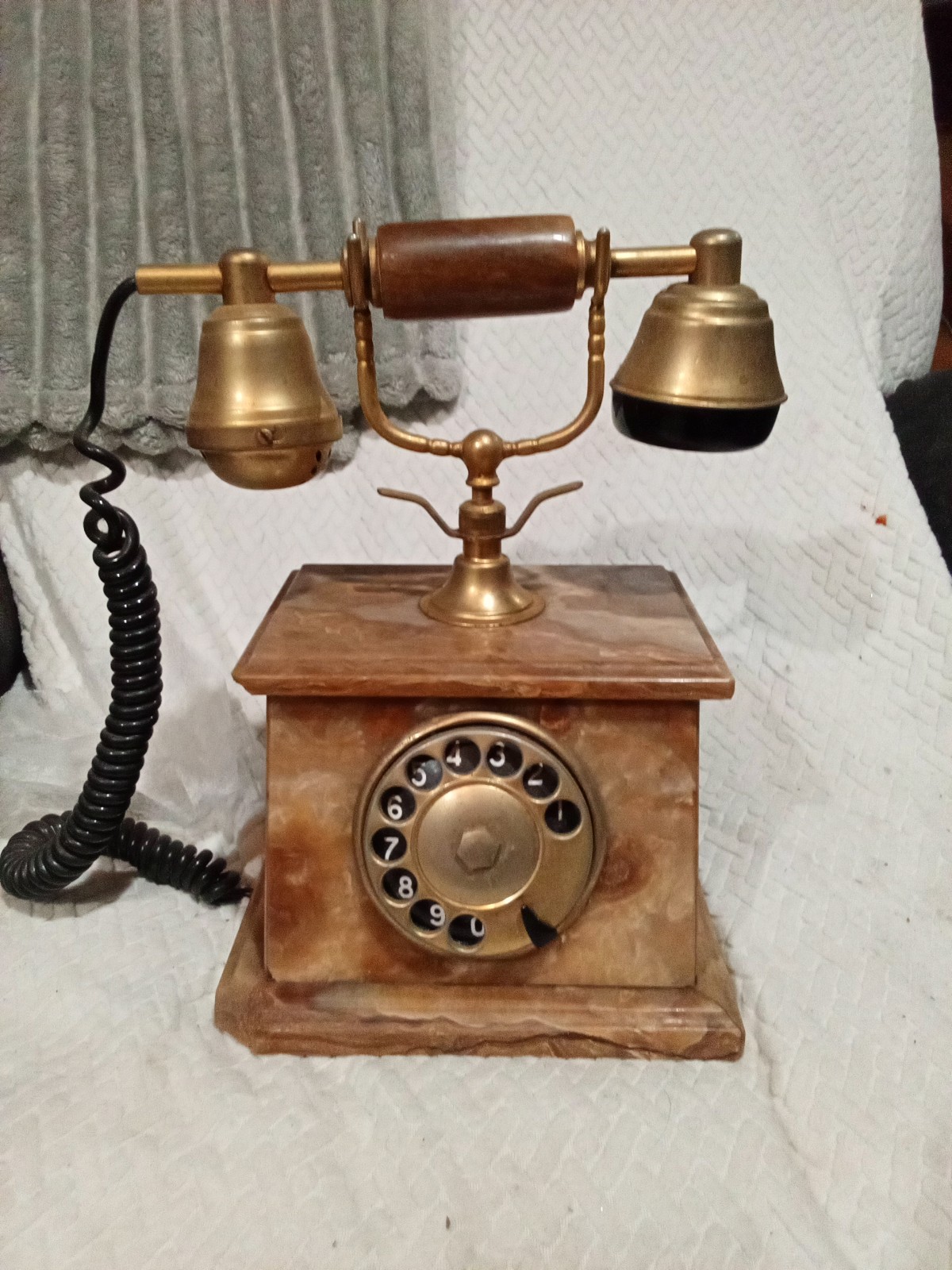 Vintage antique marble rotary phone