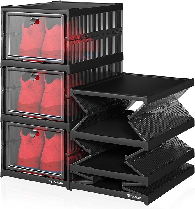 6 Compartments Collapsible Drop Front Shoe Storage Boxes SS