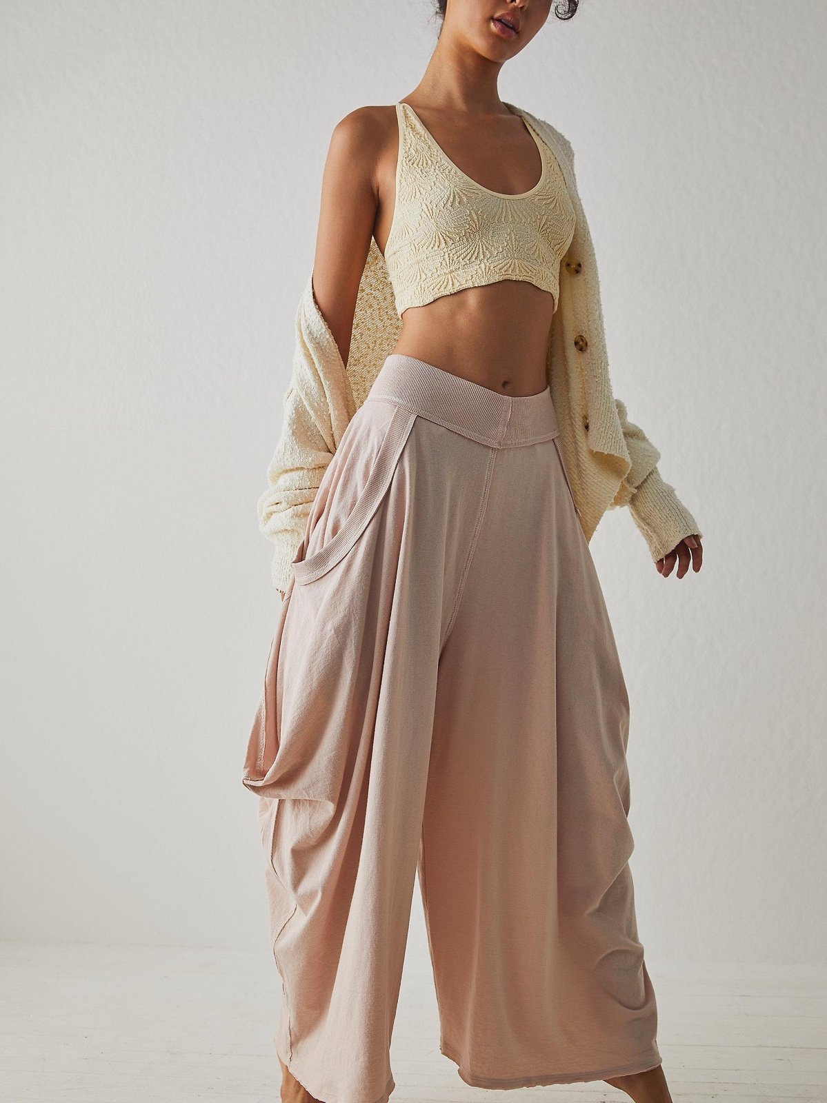 Free people harem slumber rose dust summer pants pockets size L NEW