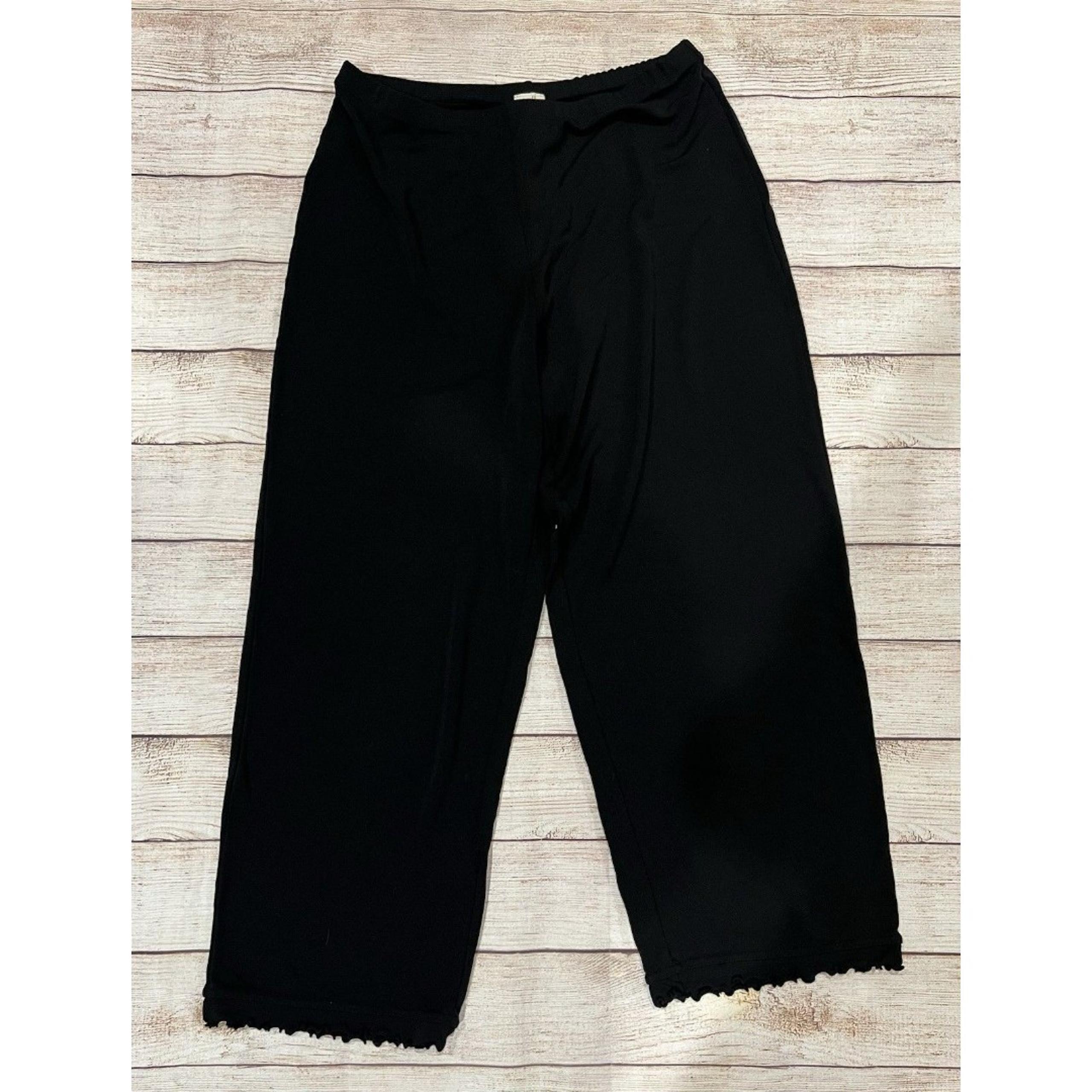 J Jill Full Leg Cropped Pull On Pants Womens Size M Black Ruffle Hem