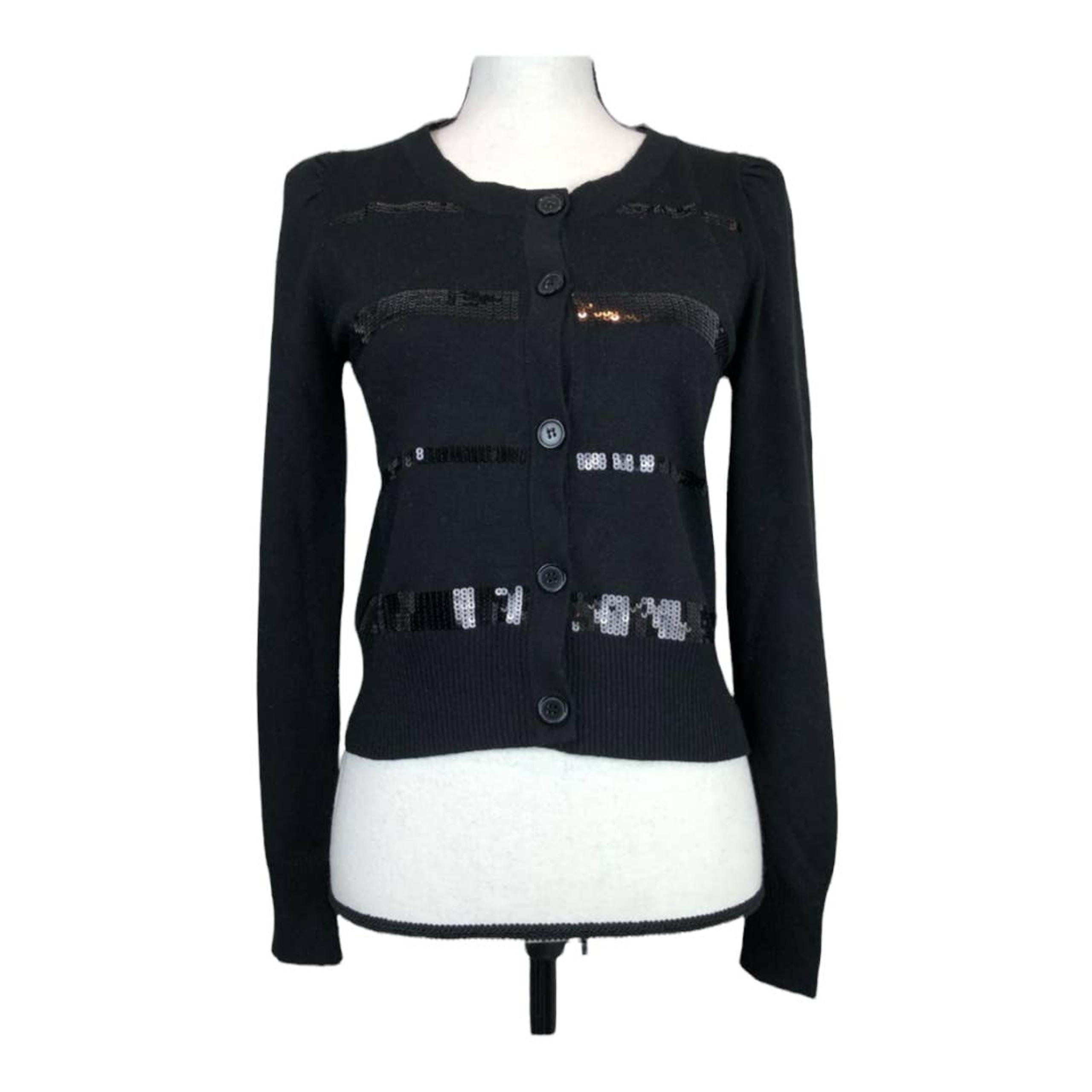 Xhilaration Black Long Sleeve Cardigan Sweater Sequin Striped Size M