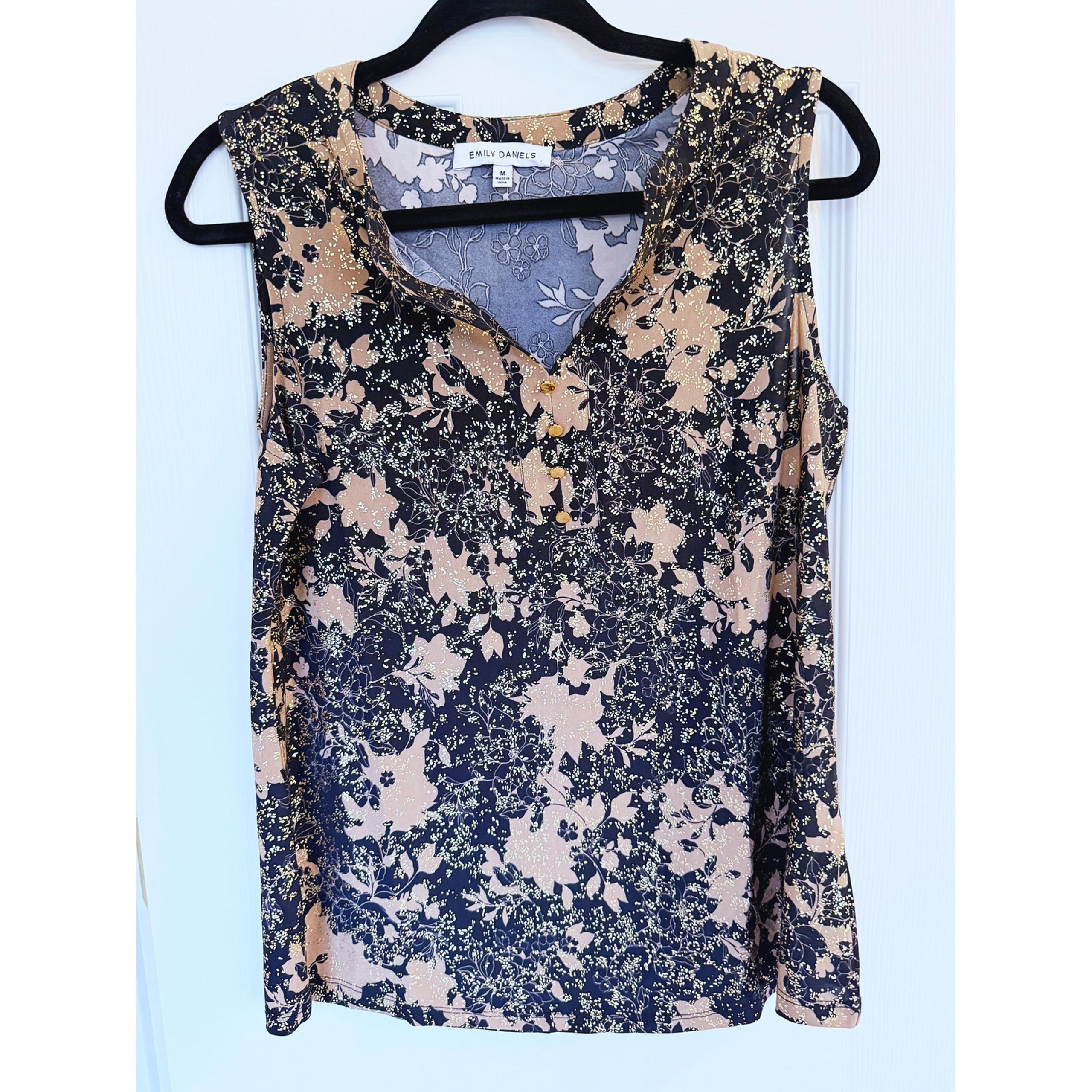 Emily Daniels brand sleeveless blouse tank top black brown floral size medium