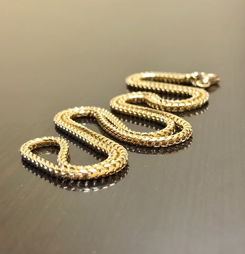 18K Yellow Gold Franco Necklace - 18K Gold Franco Chain - Handmade Franco Yellow