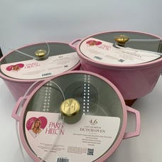 PARIS HILTON Set of 3 Cast Aluminum PINK Dutch Oven 10qt, 7qt, 4.6qt NEW