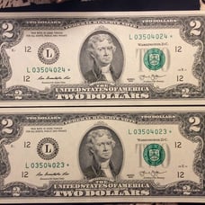2013 star notes sequential numbers Lot of (2)